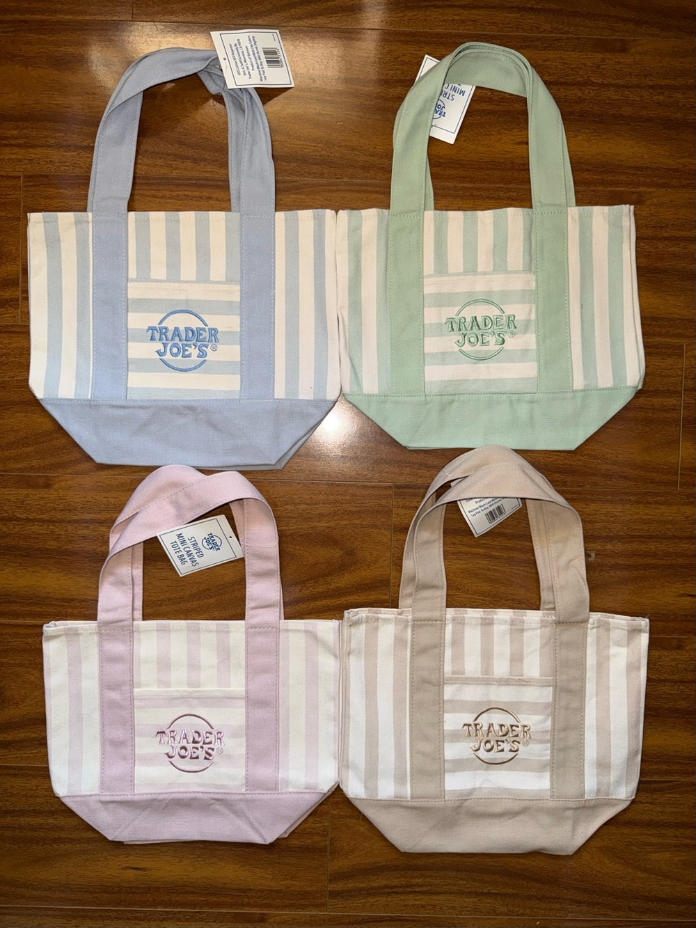 Trader Joe’s stripped Tote Bag - Pastel Blue, Green, Pink, and Beige